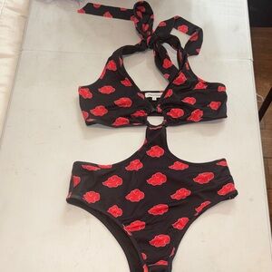 #31 iHeartRaves New Black and Red Cloud Halter Swimsuit/bodysuit